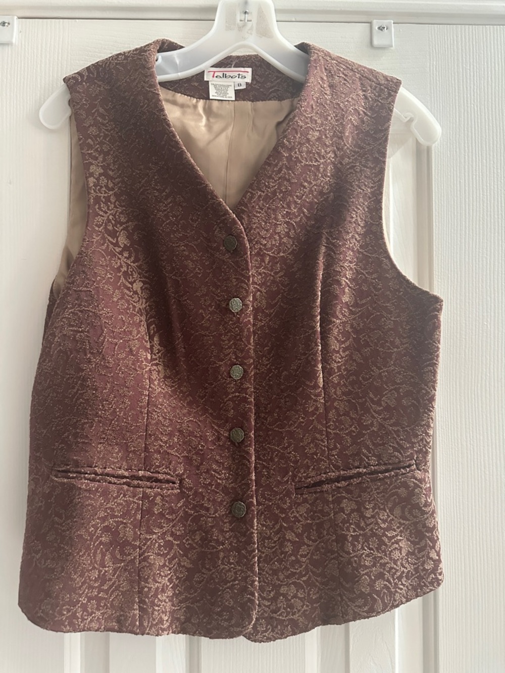 Vintage Talbots Brocade Vest Maeve Brown Floral Jacquard Size 8 Witchy Romantic
